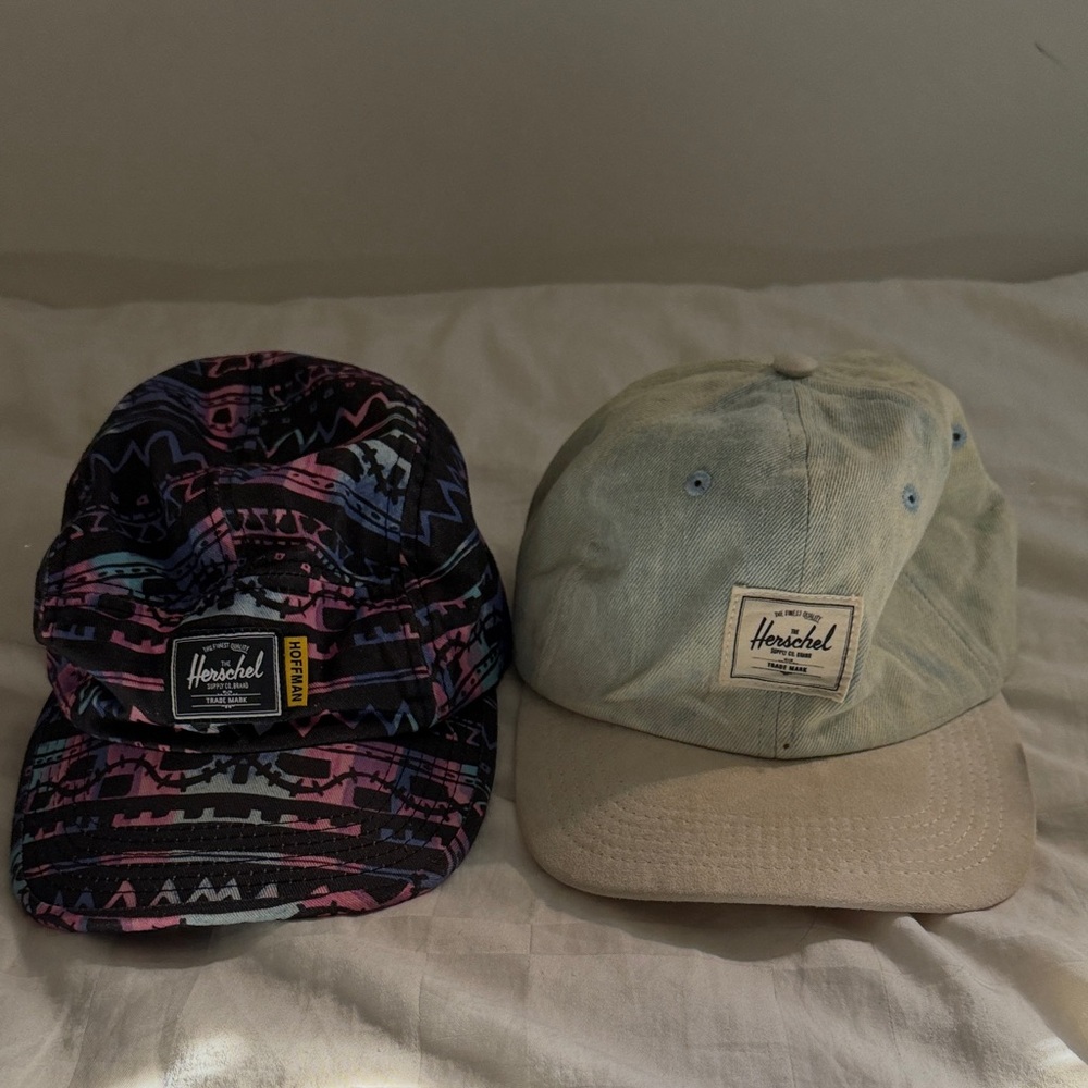 Herschel Supply Patterned Black, Purple & Pink Cap + Tan Cap